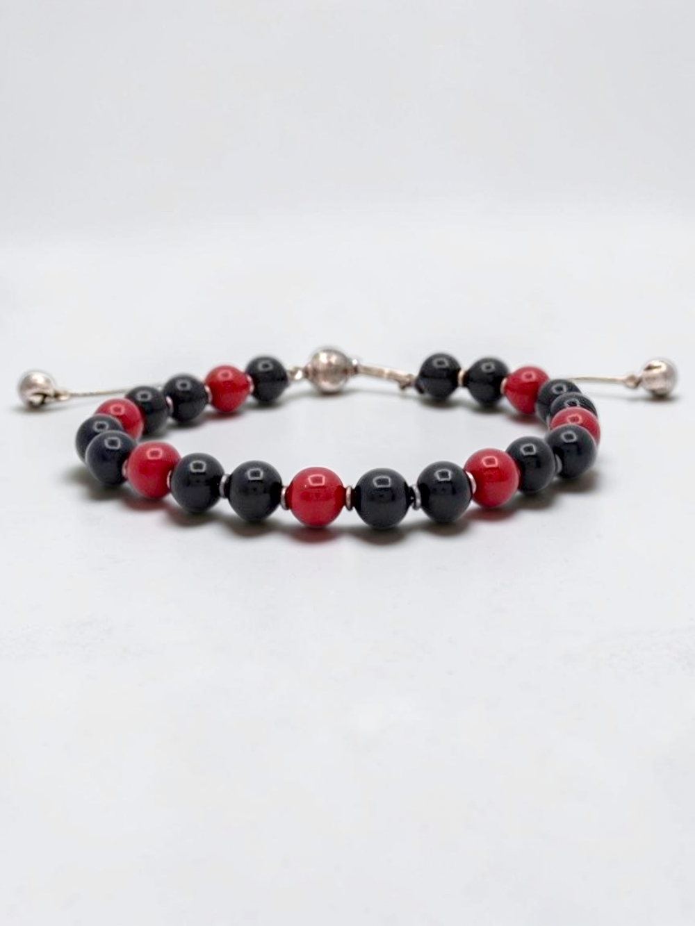 GUCCI Bracelet 925 Silver Red and Black Beaded Bracelet